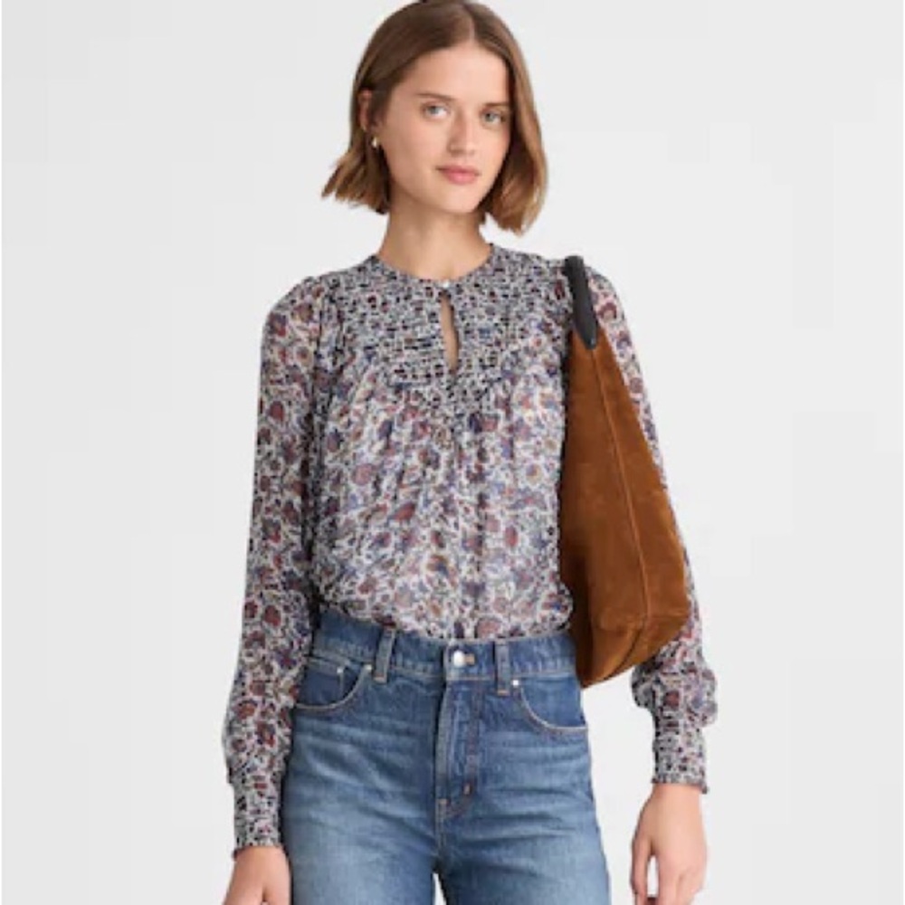 Madewell Womans Sheer Floral Long Sleeve Top Cherry Red Size Small NWT